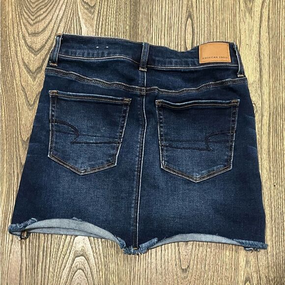 American Eagle Hi-Rise Mini Skirt Whisker Raw Hem Denim Stretch Blue Size 4 - Picture 8 of 8